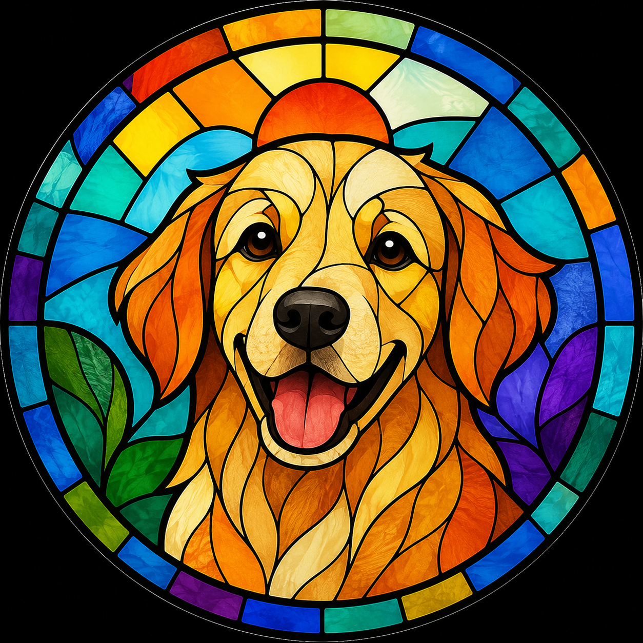 AtmosPet logo - stained glass style golden retriever